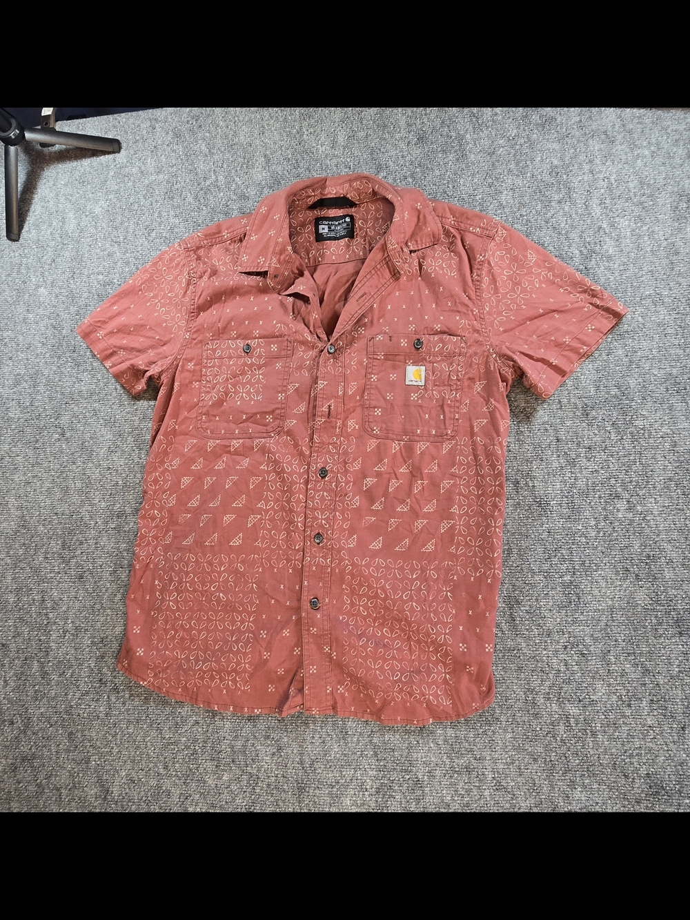 Carhartt Short Sleeve Button Up Shirt Mens M Rust Red Pattern Casual Workwear